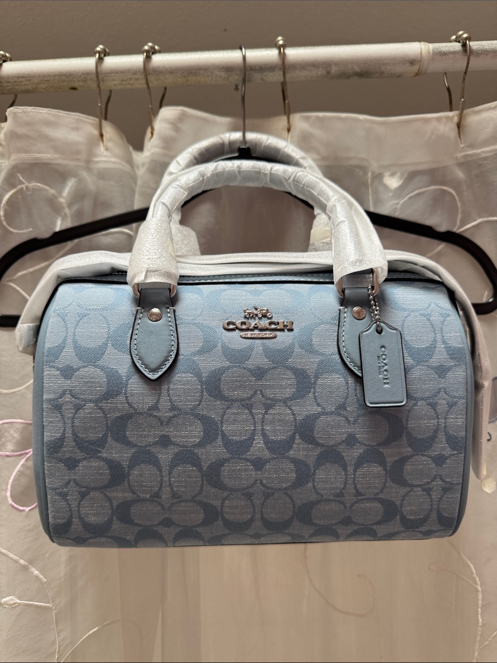 Coach Signature Mini Satchel in Light Blue Jacquard (CH141, NWT)